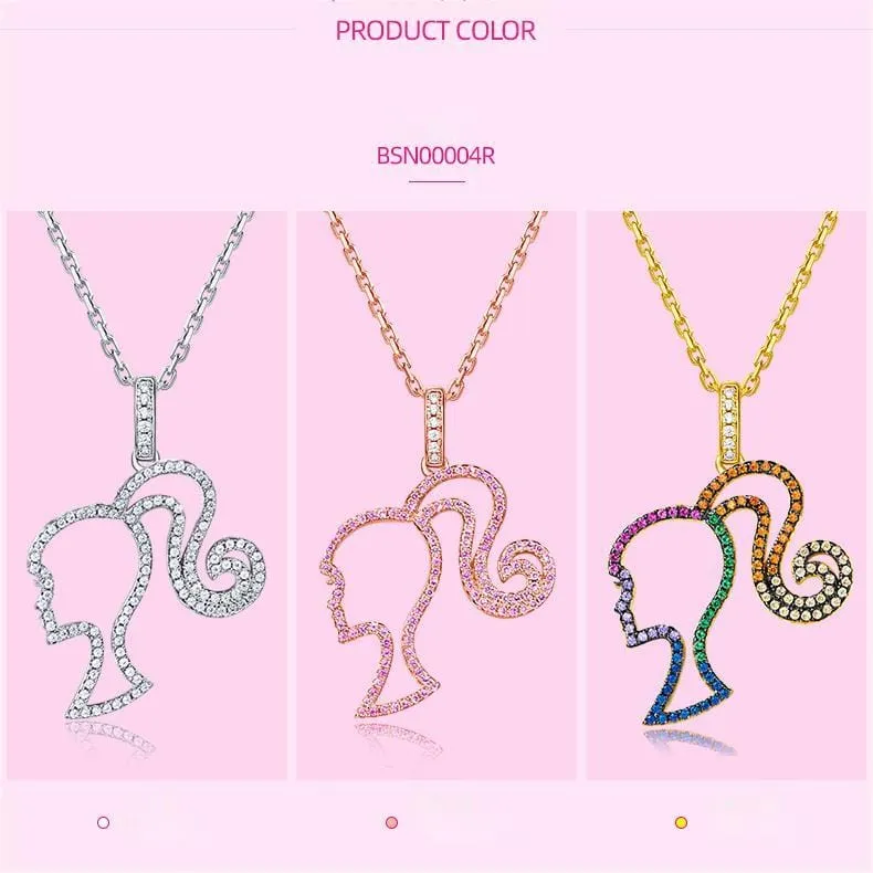 Chic CZ Inlaid S925 Sterling Silver Hollow Barbie Pendant Necklace