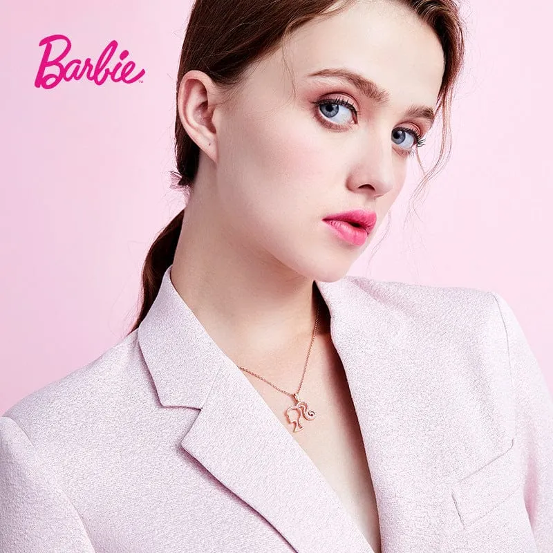 Chic CZ Inlaid S925 Sterling Silver Hollow Barbie Pendant Necklace