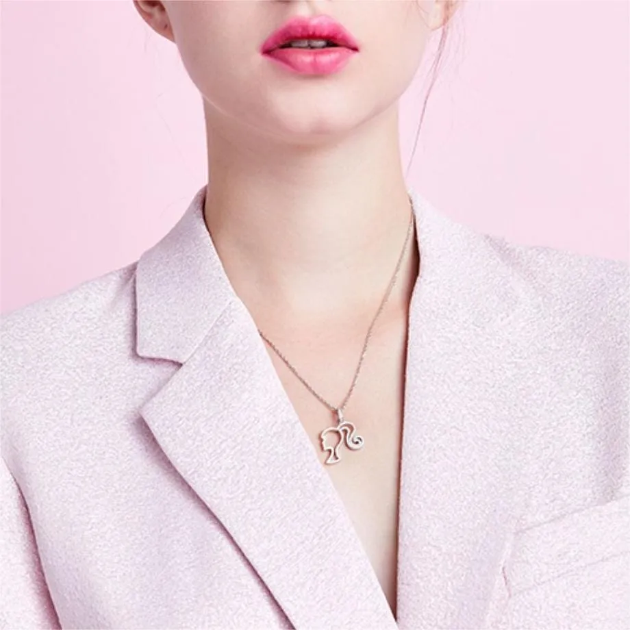 Chic CZ Inlaid S925 Sterling Silver Hollow Barbie Pendant Necklace