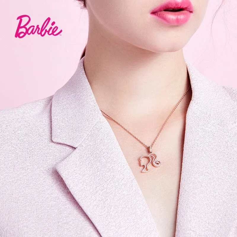 Chic CZ Inlaid S925 Sterling Silver Hollow Barbie Pendant Necklace