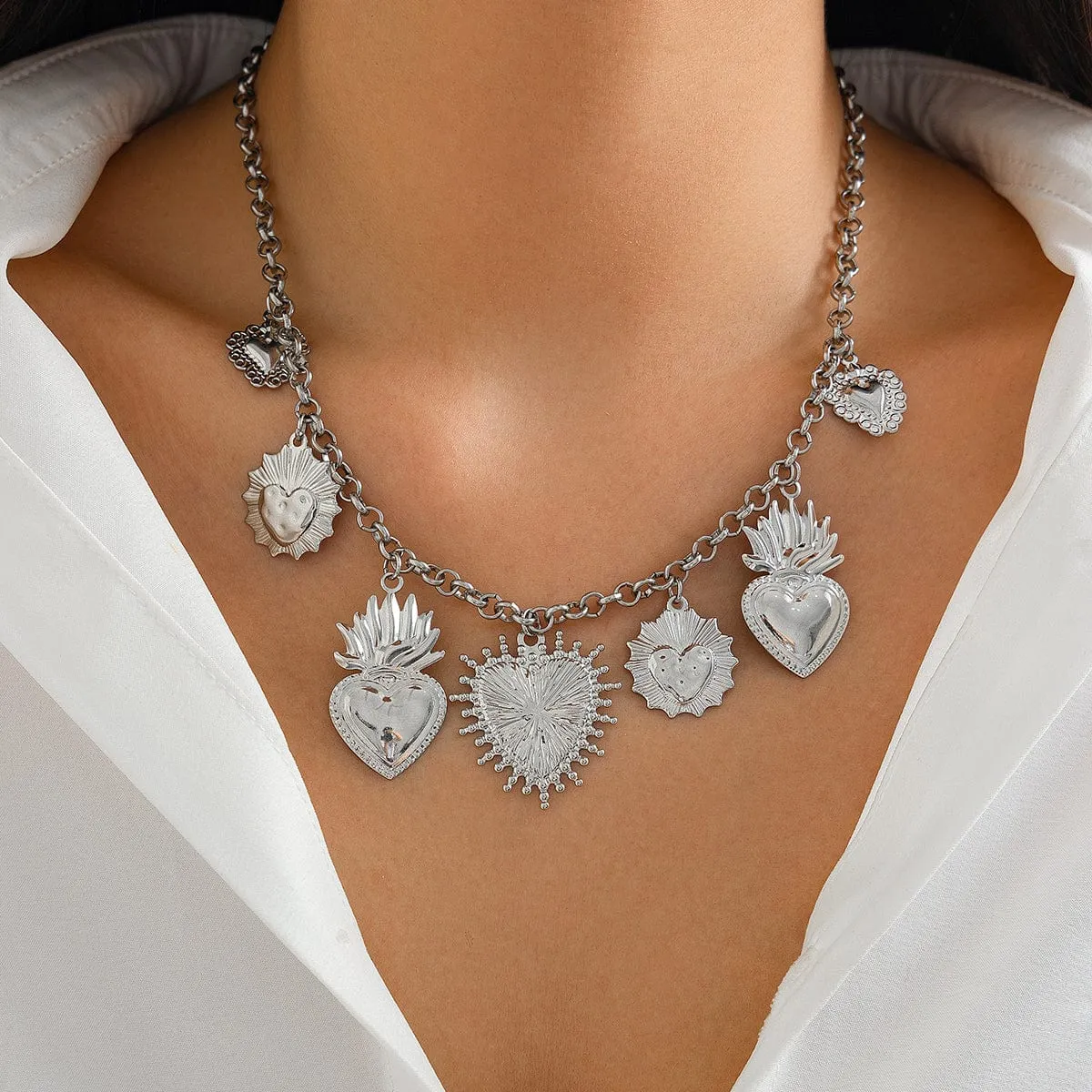 Chic Gold Silver Tone Flame Heart Pendant Necklace