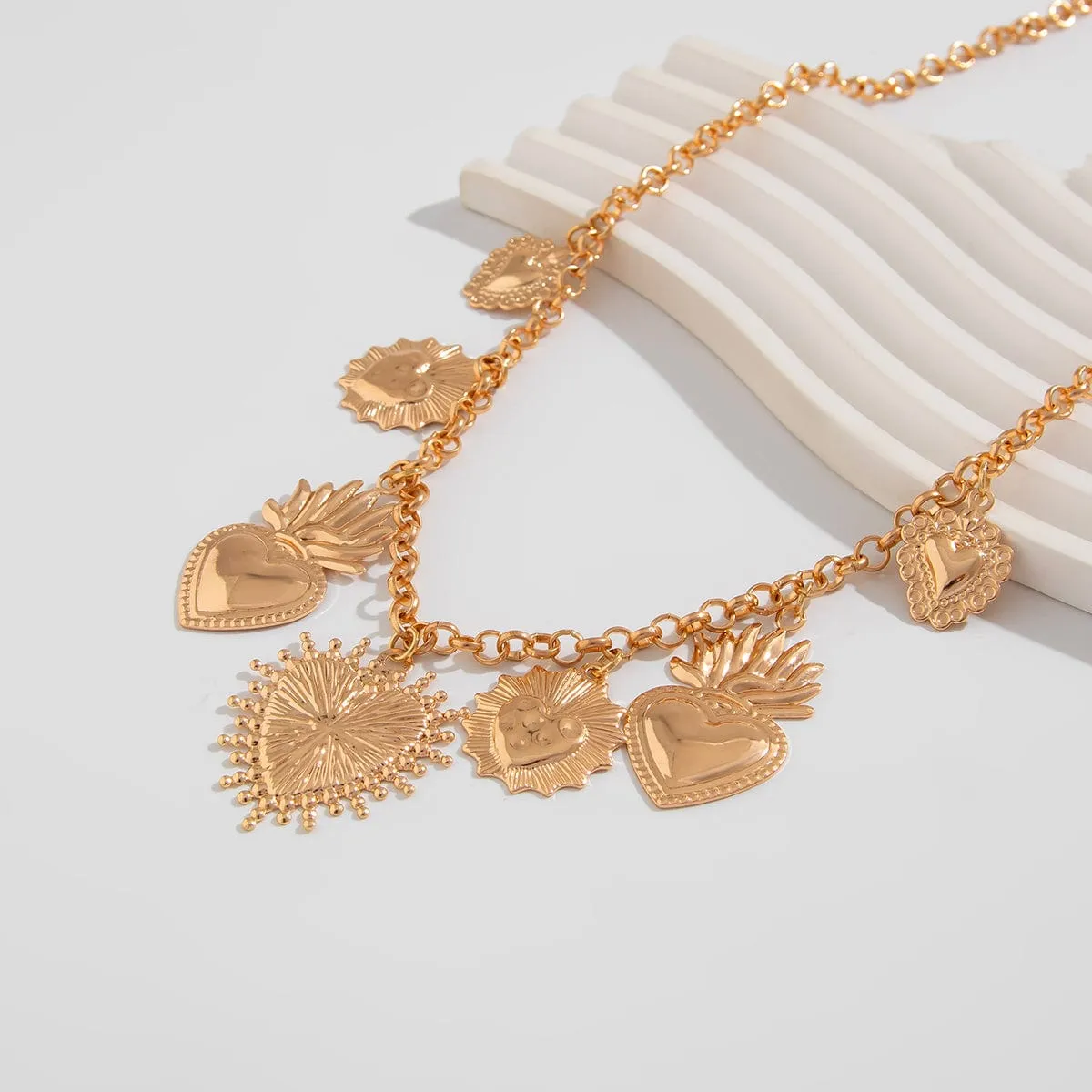 Chic Gold Silver Tone Flame Heart Pendant Necklace