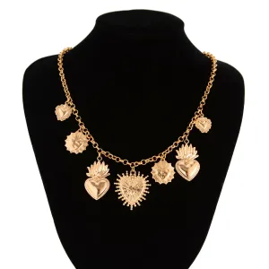 Chic Gold Silver Tone Flame Heart Pendant Necklace