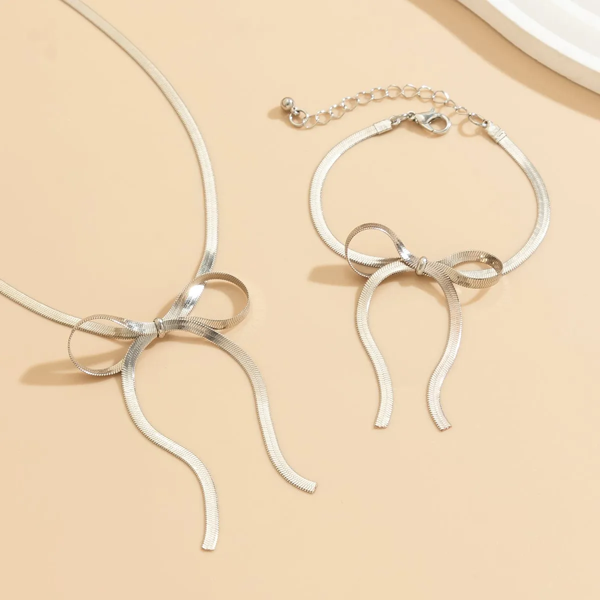 Chic Ribbon Necklace Bracelet Set