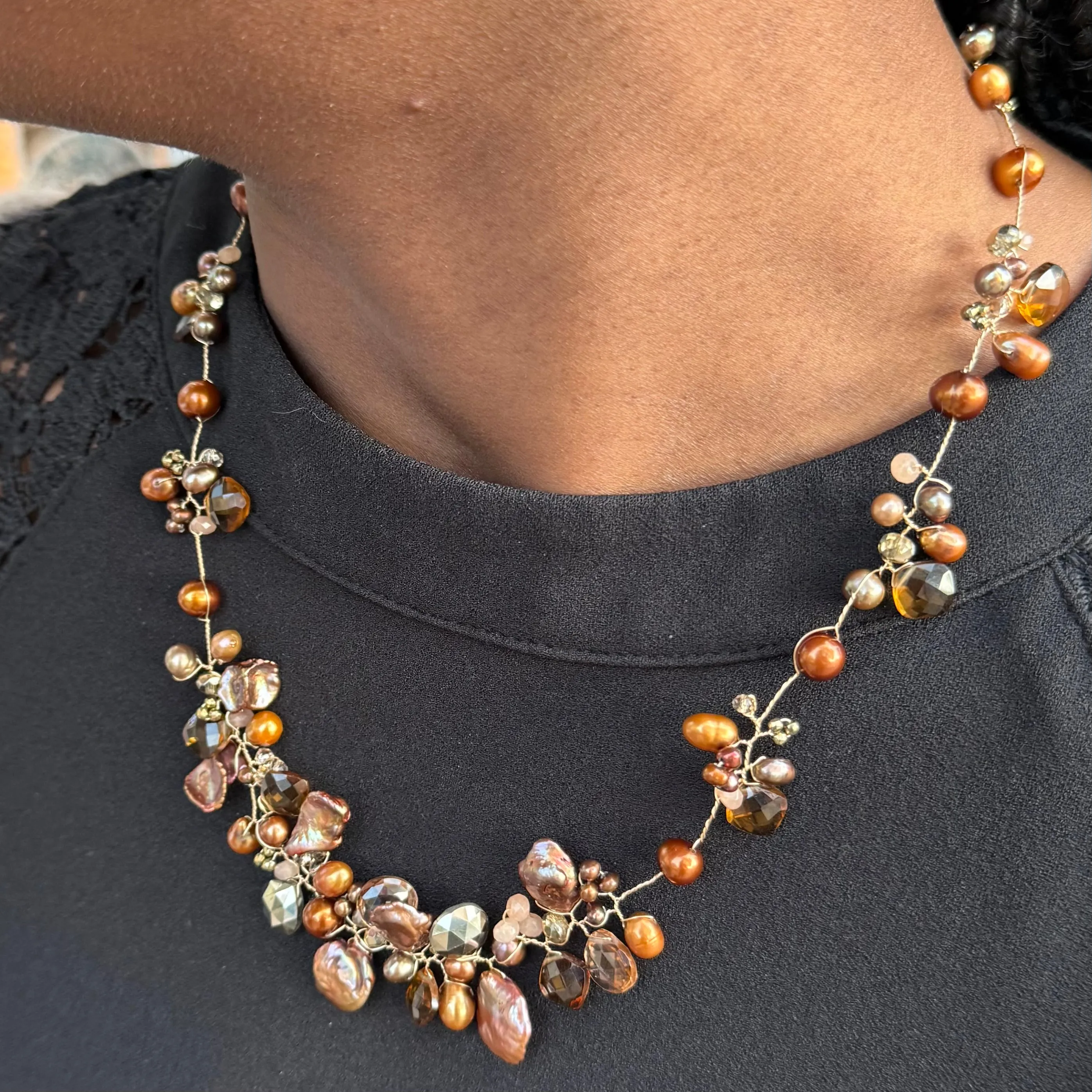Chocolate Pearls Twisted Necklace
