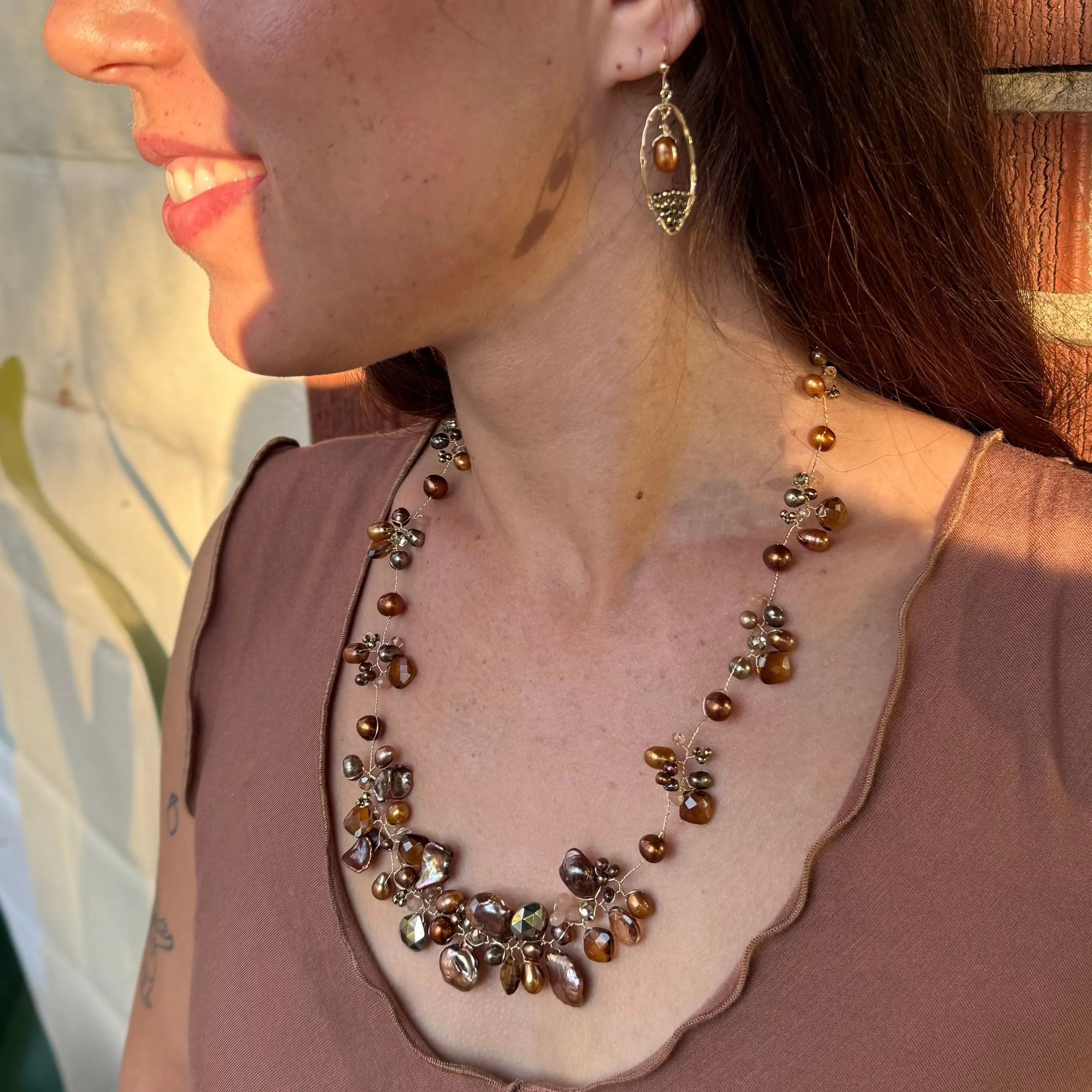 Chocolate Pearls Twisted Necklace