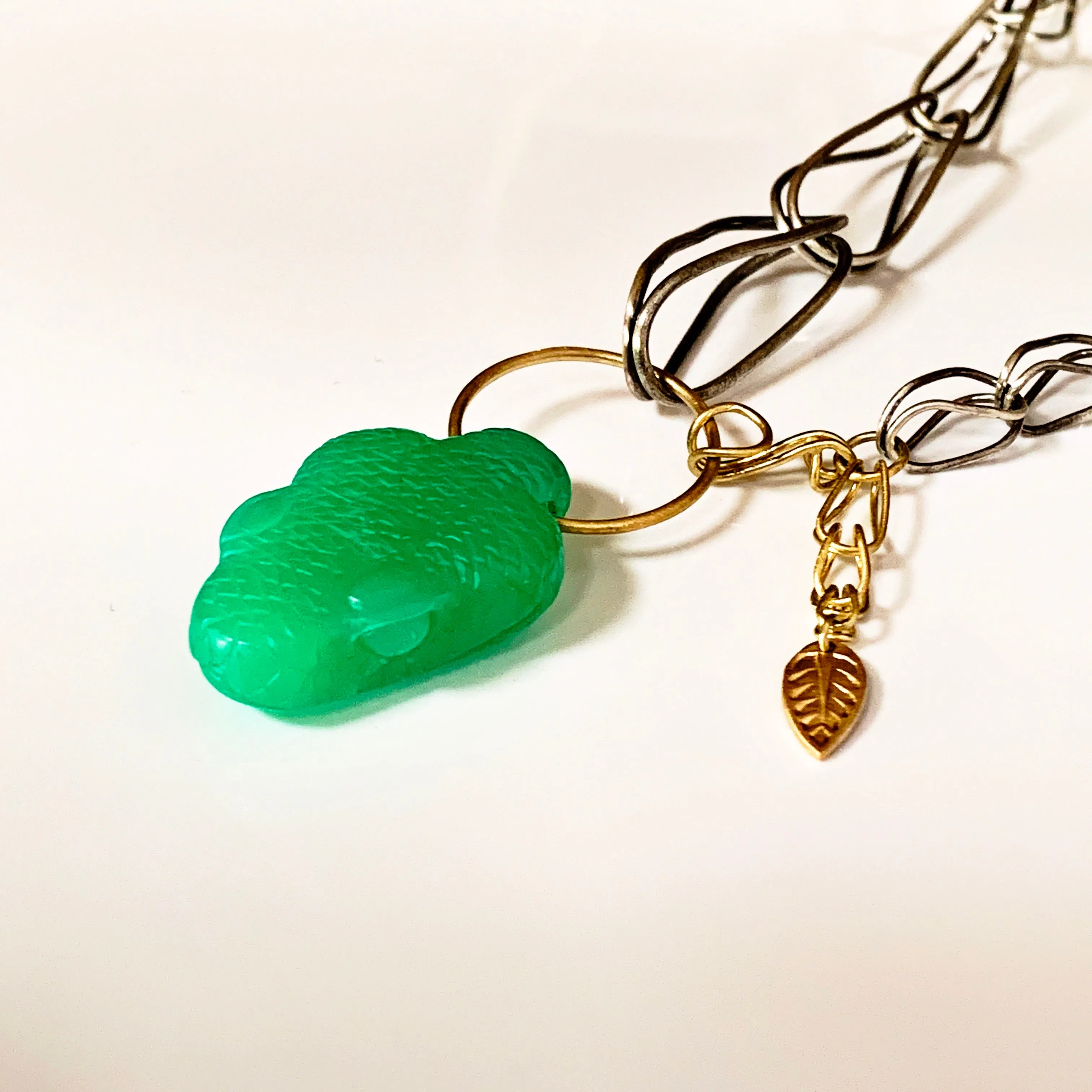Chrysoprase Snake Charmer Necklace, 18K gold and Silver