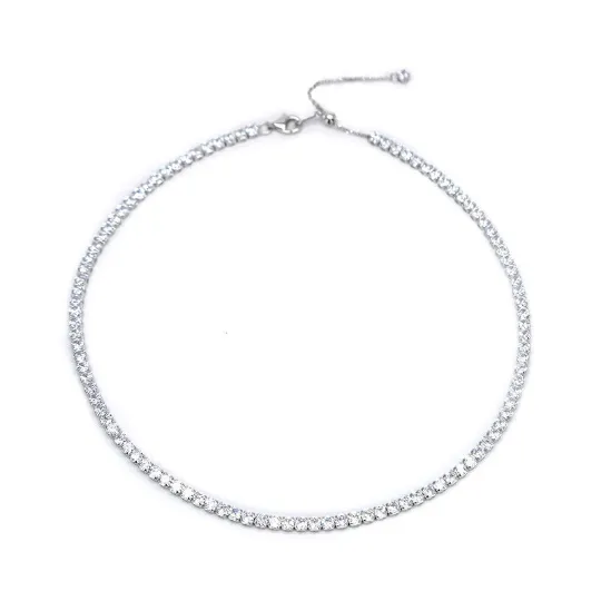 Classic Eternity Line Brilliant Crystal Diamonds Necklace 18K Gold Over Sterling Silver