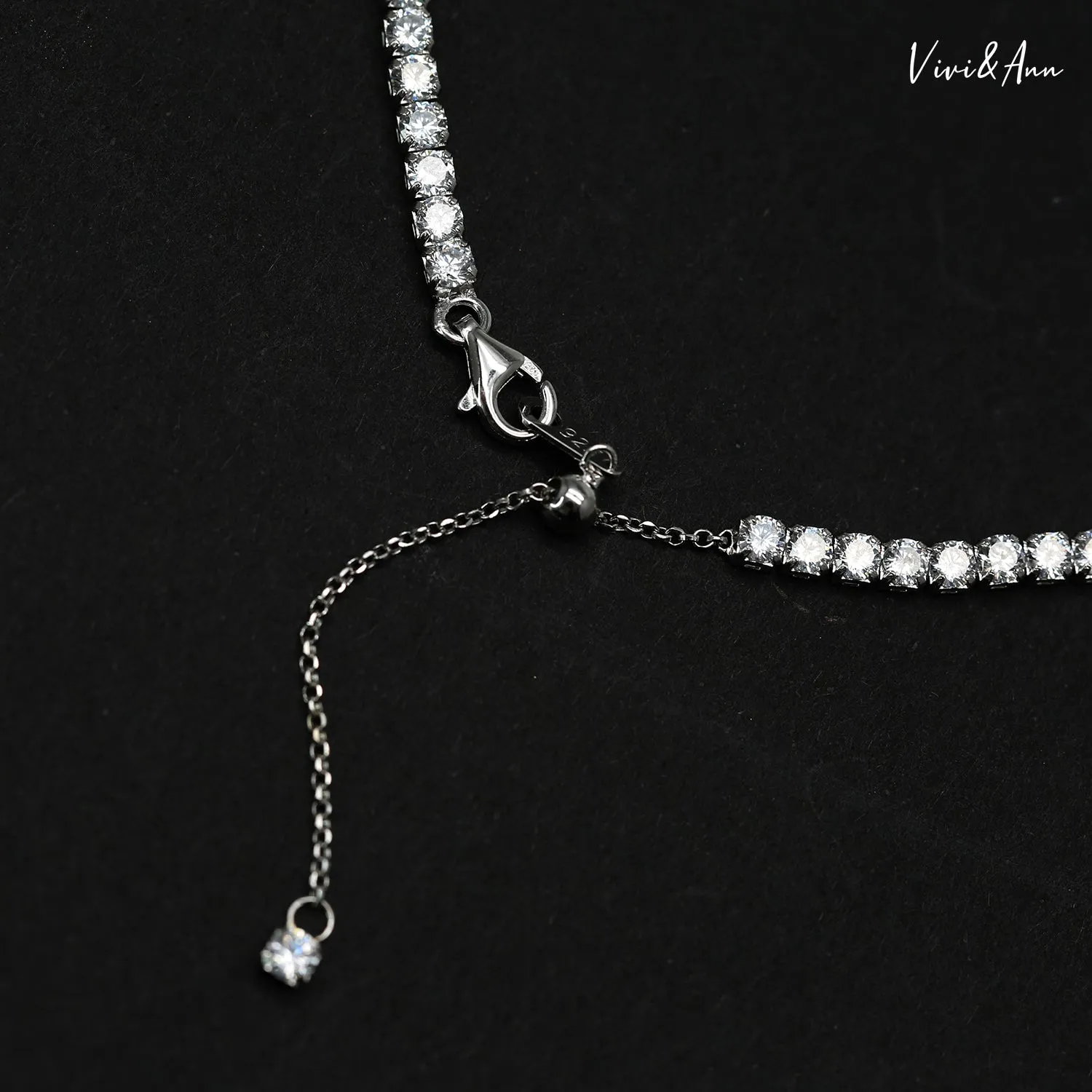 Classic Eternity Line Brilliant Crystal Diamonds Necklace 18K Gold Over Sterling Silver