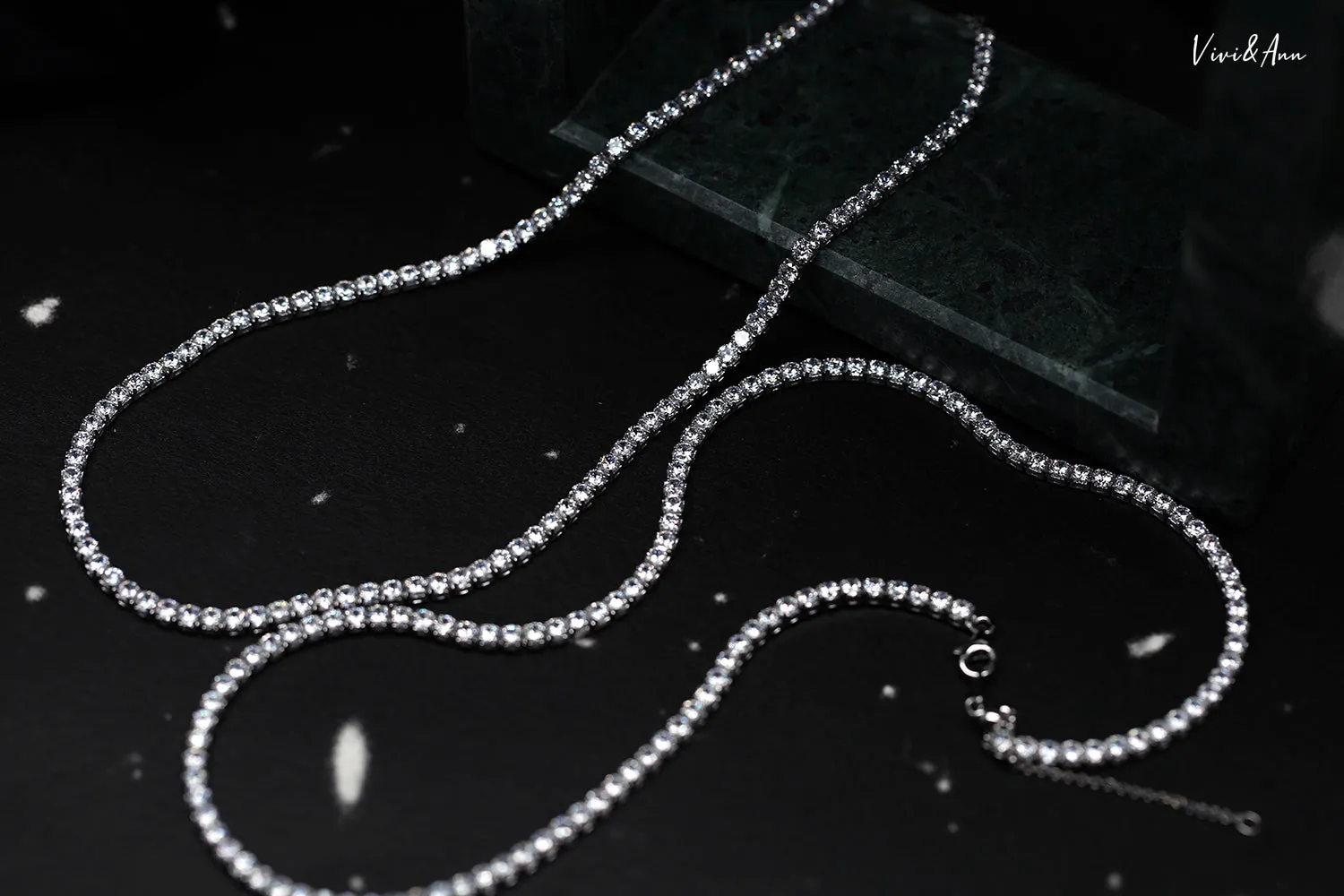 Classic Eternity Line Brilliant Crystal Diamonds Necklace 18K Gold Over Sterling Silver