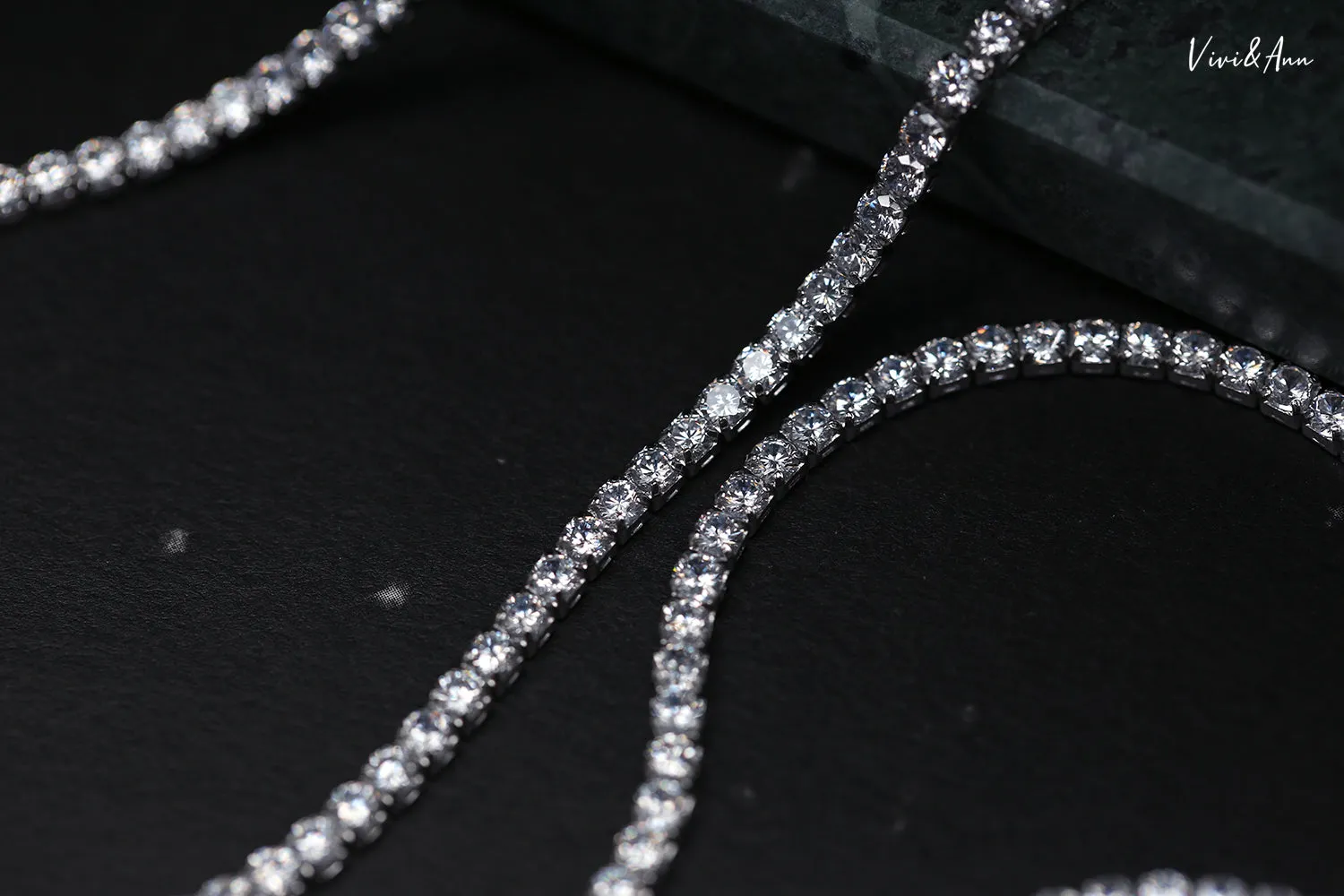 Classic Eternity Line Brilliant Crystal Diamonds Necklace 18K Gold Over Sterling Silver