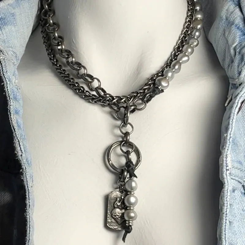 Coco Pearl and Mixed Metal Necklace (Opera or Choker length)