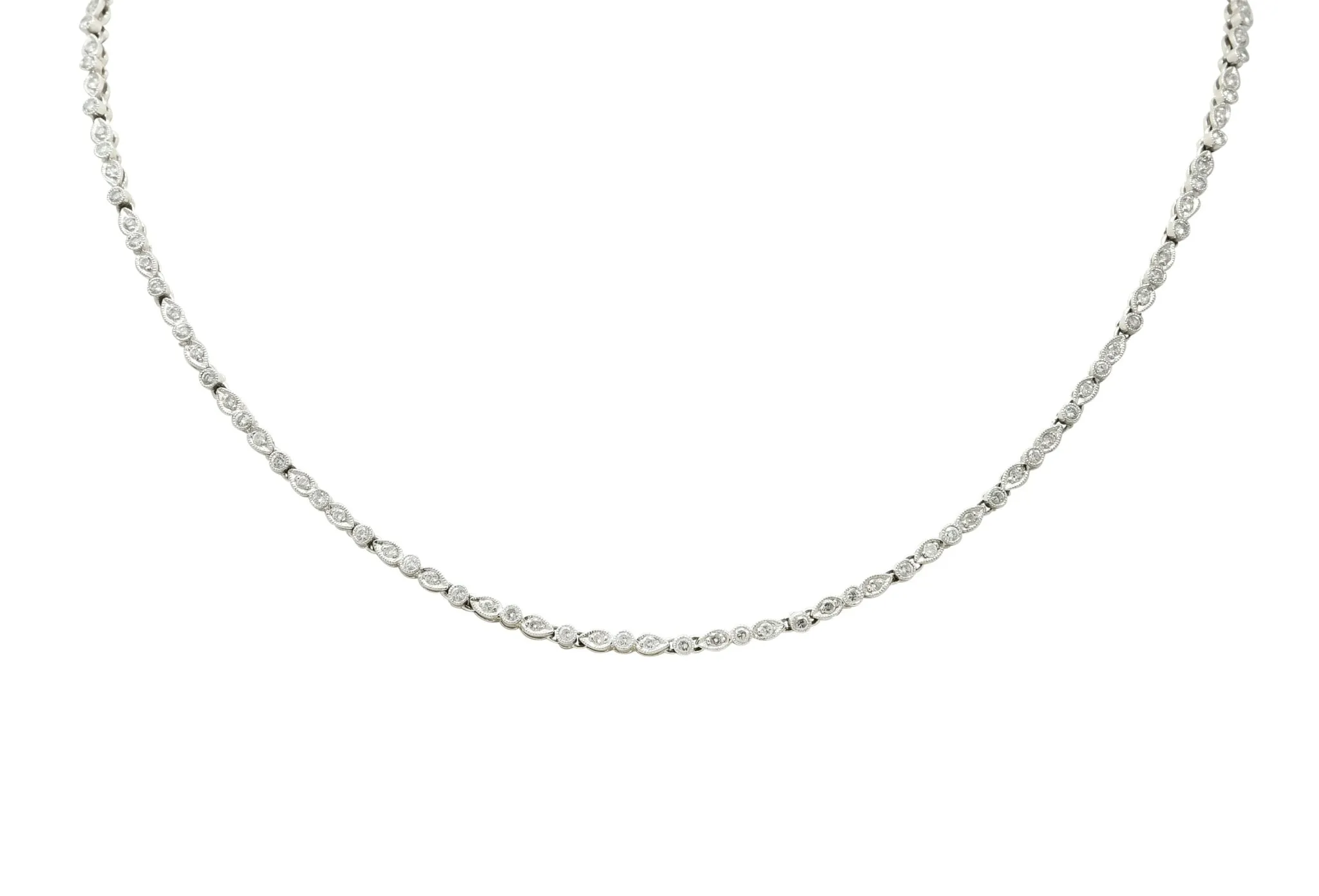 Contemporary 3.05 CTW Diamond Platinum Millegrain Necklace
