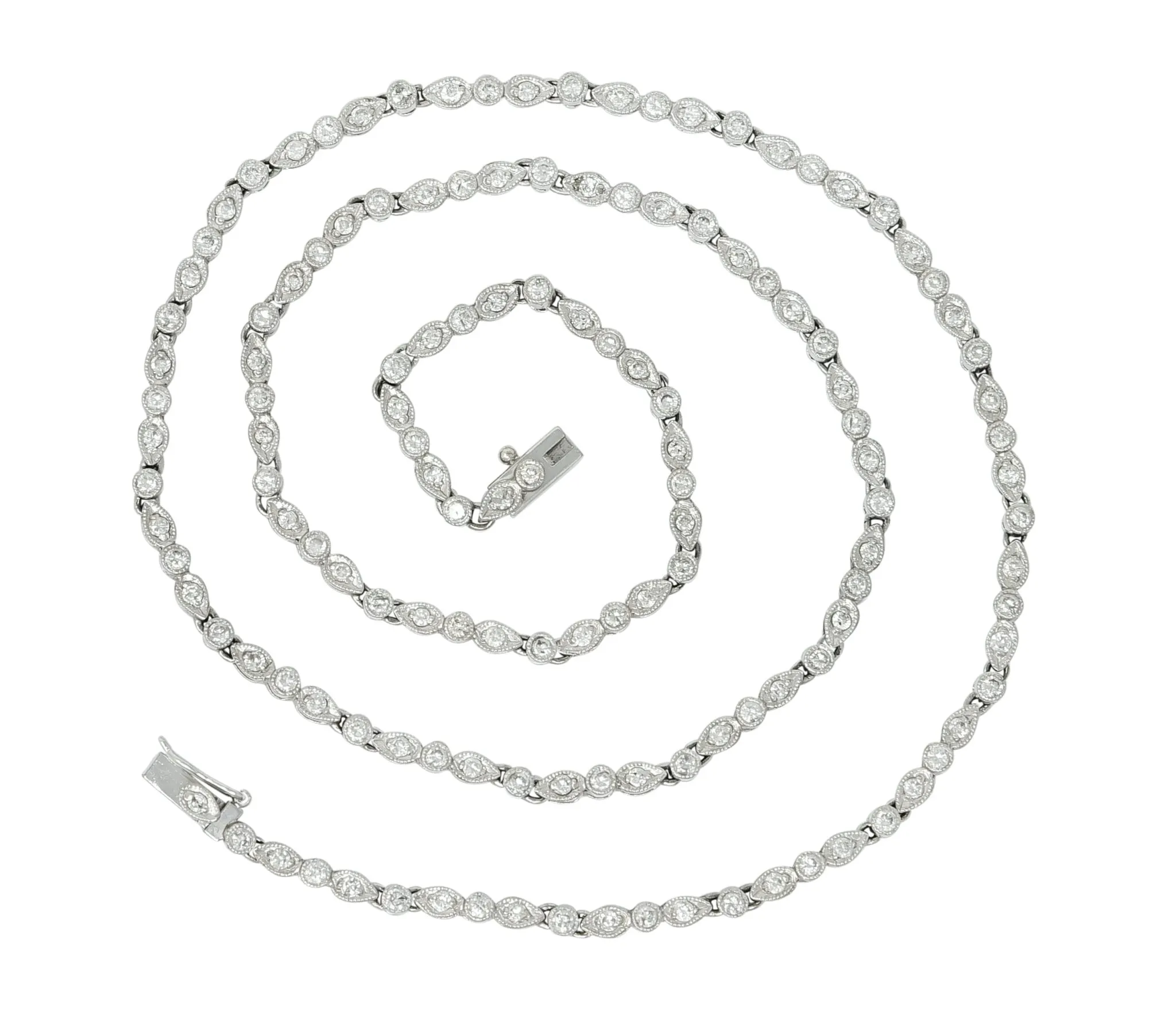 Contemporary 3.05 CTW Diamond Platinum Millegrain Necklace