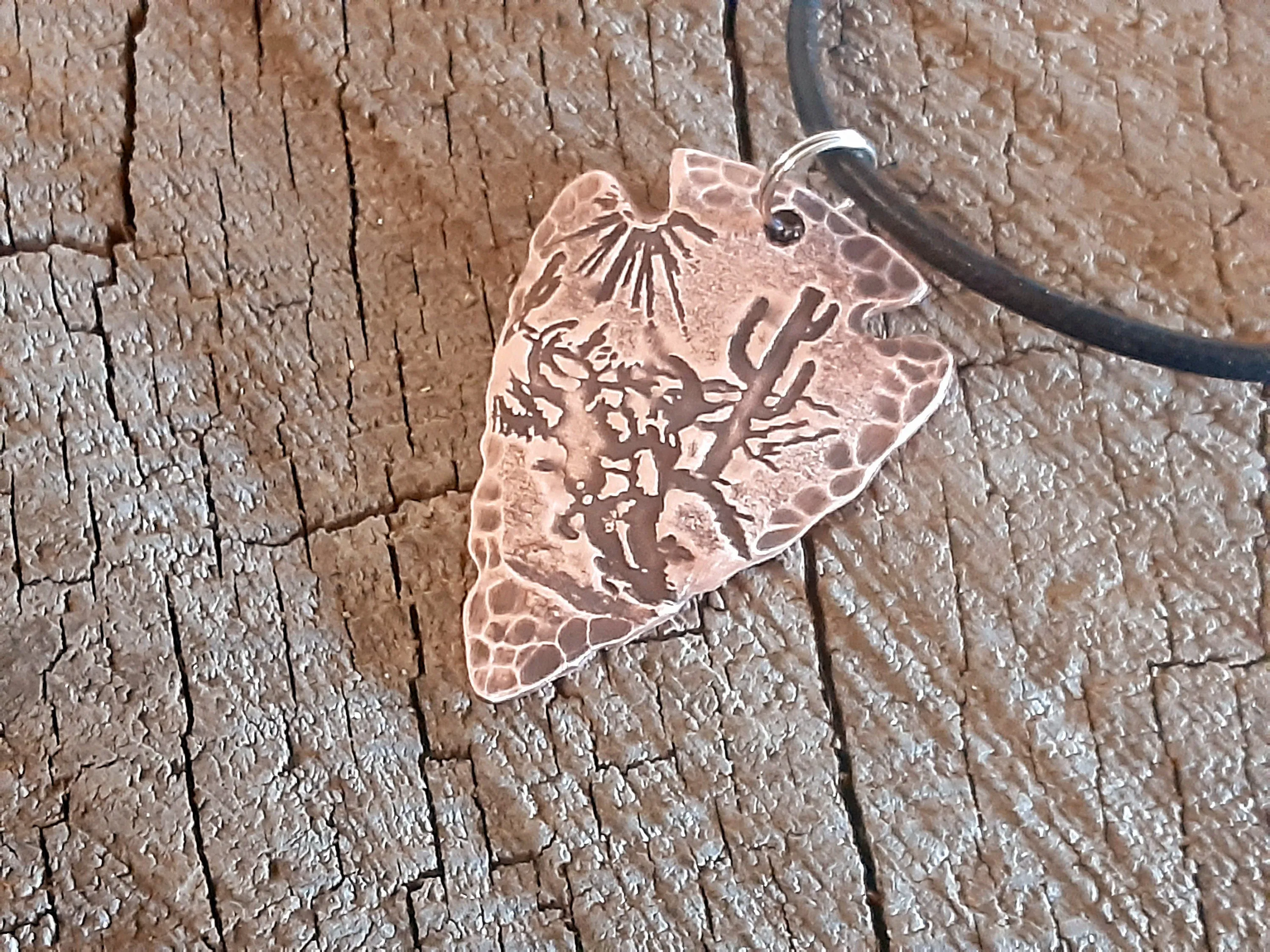 copper arrowhead necklace with desert scene - hammered and rustic finish - mens gift - mens jewelry