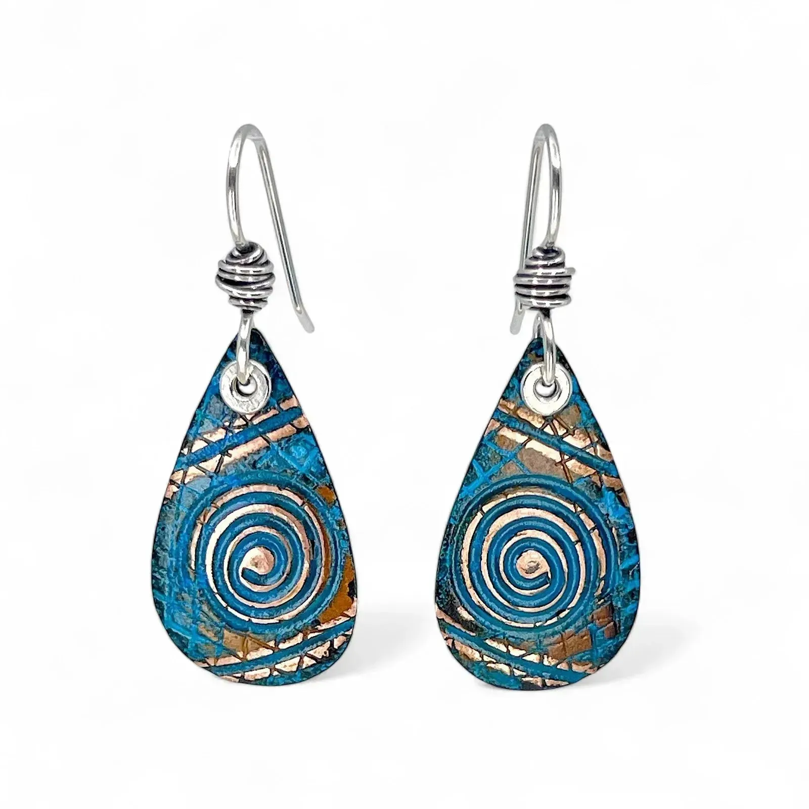 Copper Blue Patina and Sterling Earrings