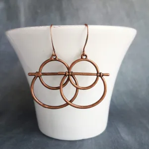 Copper Circle Earrings, oxidized copper earrings, rustic earrings, antique copper earrings, copper boho earring, lightweight copper earrings