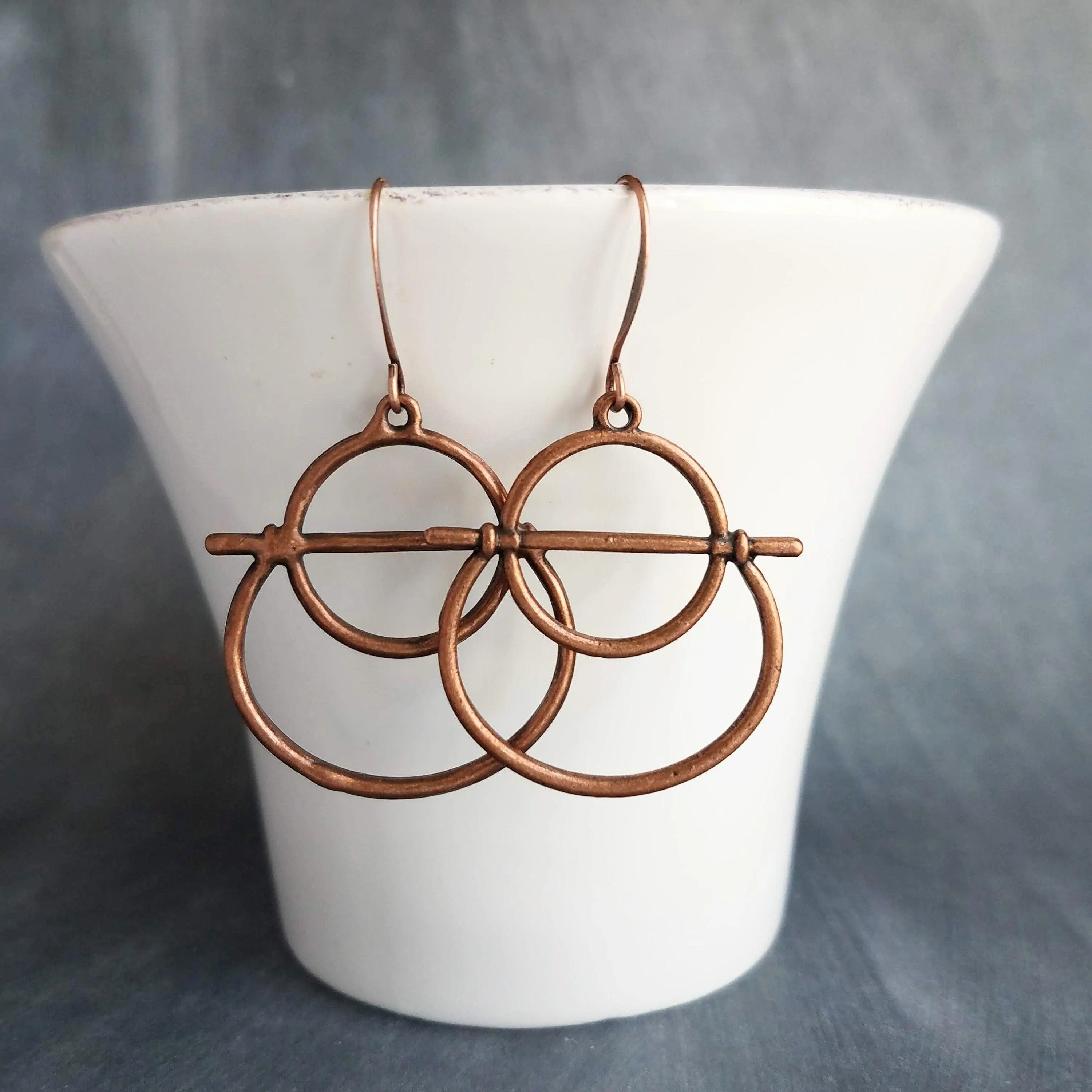 Copper Circle Earrings, oxidized copper earrings, rustic earrings, antique copper earrings, copper boho earring, lightweight copper earrings