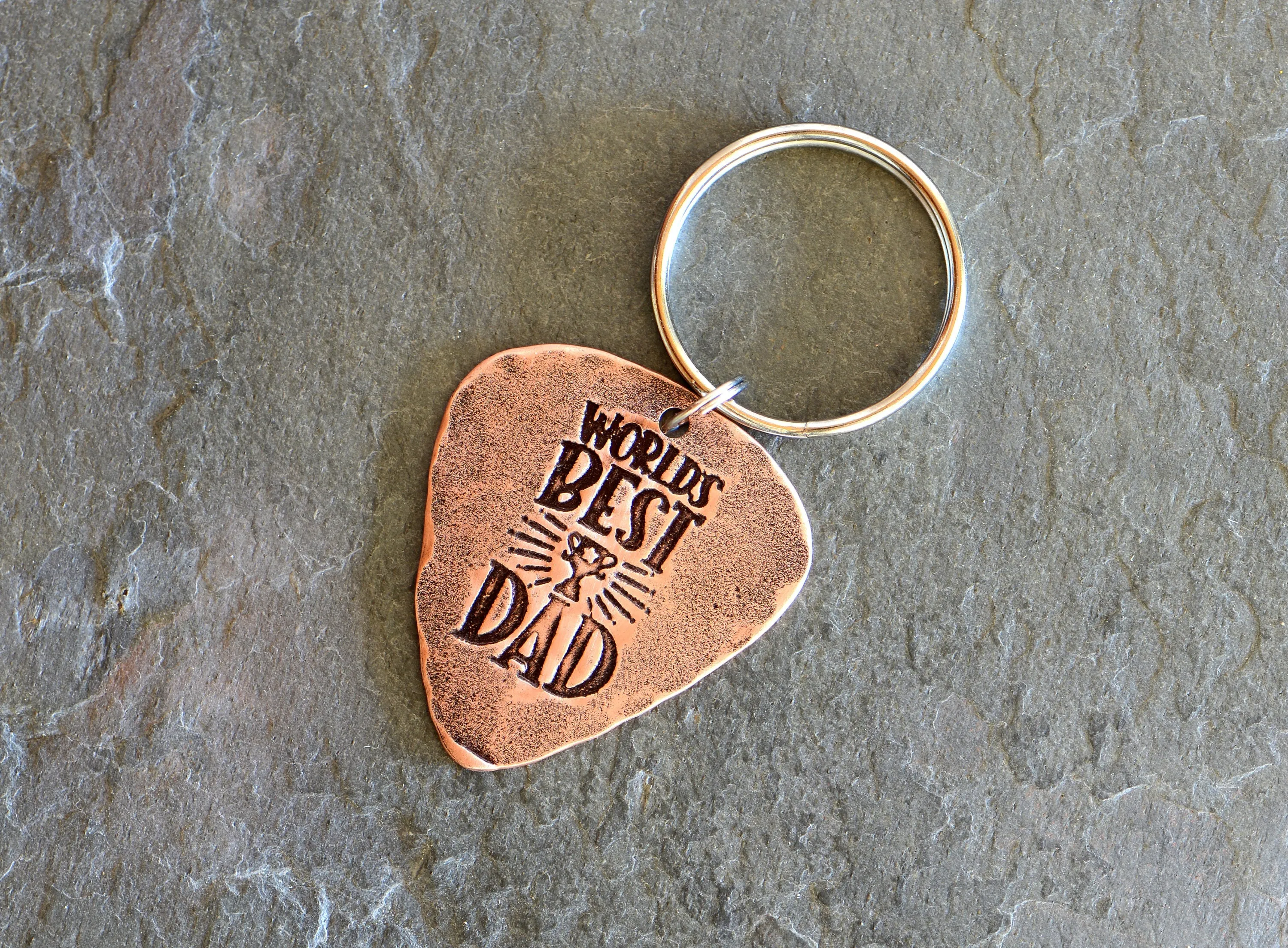 Copper guitar pick key chain for the worlds best dad