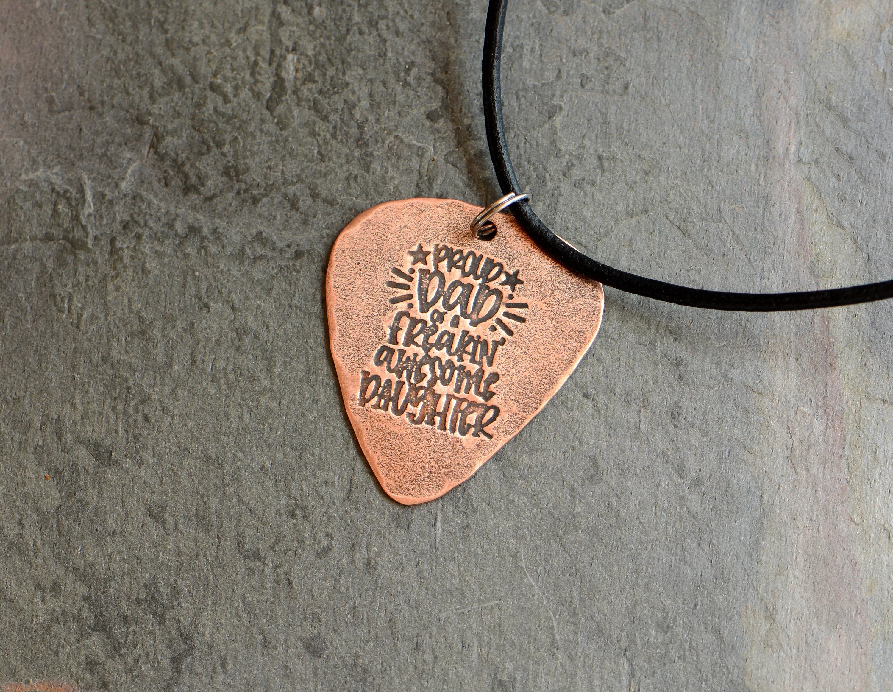 Copper guitar pick necklace for dad proud dad of a freakin awesome daughter
