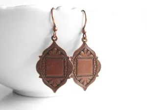 Copper Medallion Earrings, rustic copper earring, Moroccan earring, antique copper earring, medallion earring, boho earring, damask earring