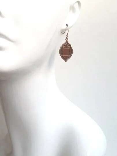 Copper Medallion Earrings, rustic copper earring, Moroccan earring, antique copper earring, medallion earring, boho earring, damask earring