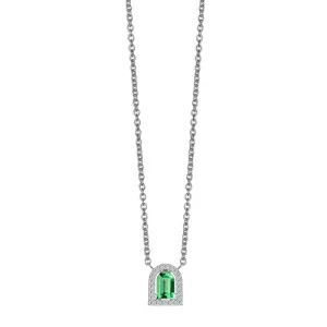 Couleur Sculptural Pendant Necklace, 18k White Gold with DAVIDOR Arch Cut Green Tourmaline and Brilliant Diamonds