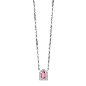 Couleur Sculptural Pendant Necklace, 18k White Gold with DAVIDOR Arch Cut Pink Tourmaline and Brilliant Diamonds