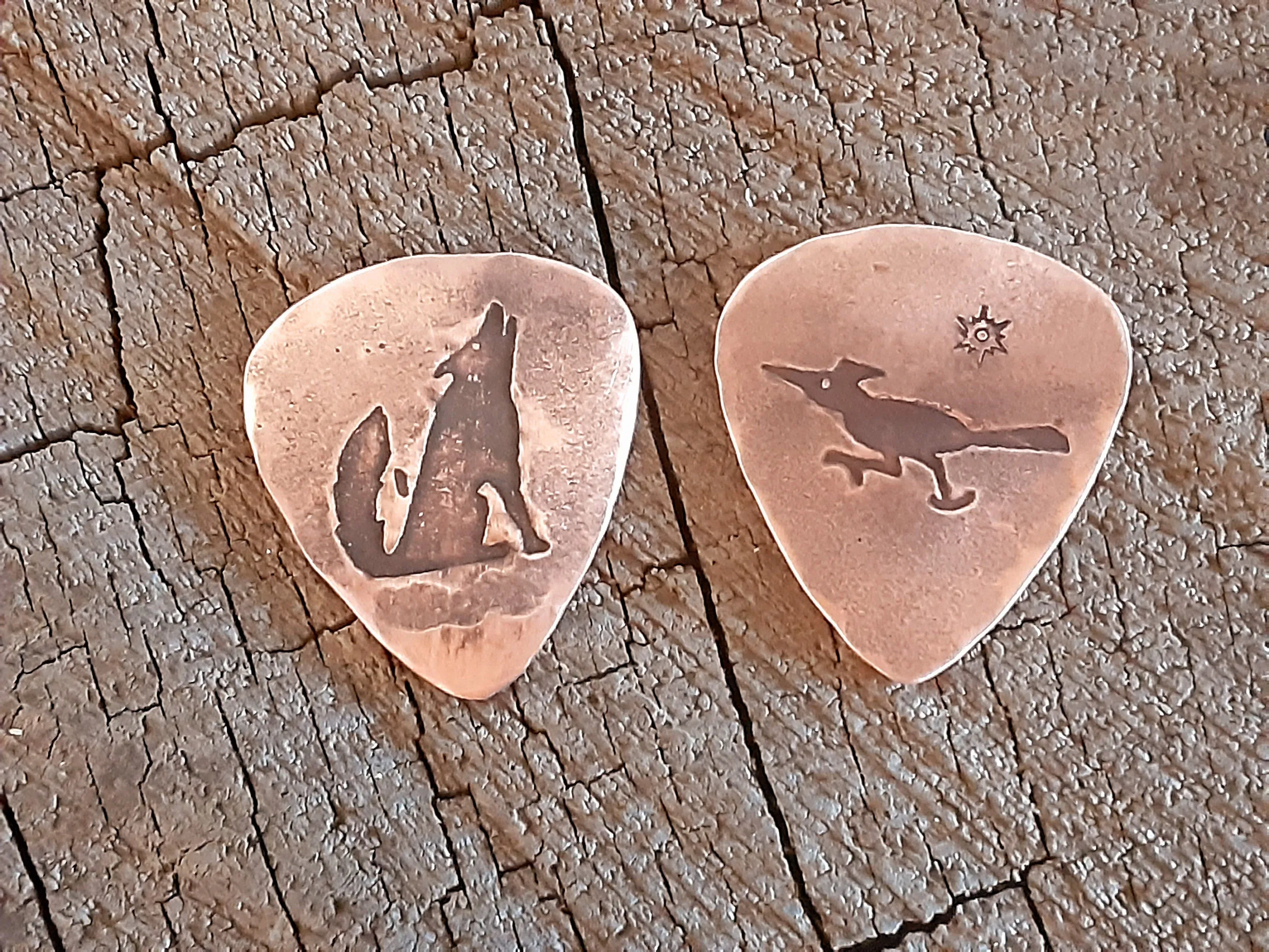 Coyote and Roadrunner Copper Guitar Pick Set