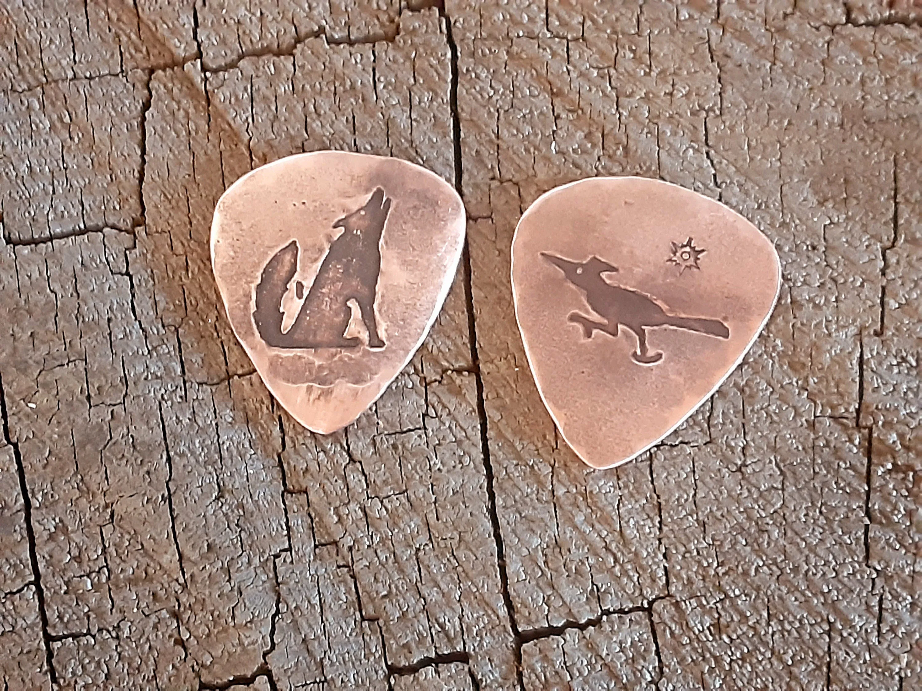 Coyote and Roadrunner Copper Guitar Pick Set