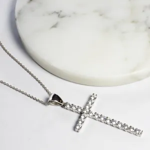Cross CZ Pendant Necklace - Silver