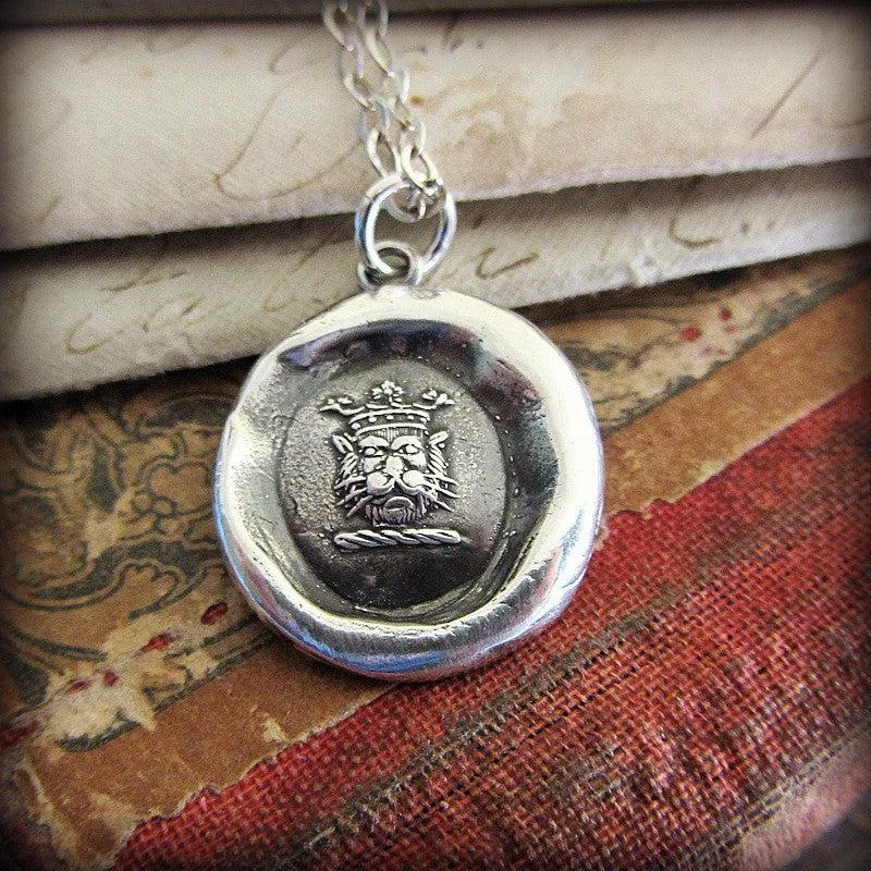 Crowned Lion Heraldic Wax Seal Necklace Crest