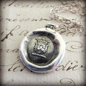 Crowned Lion Heraldic Wax Seal Necklace Crest