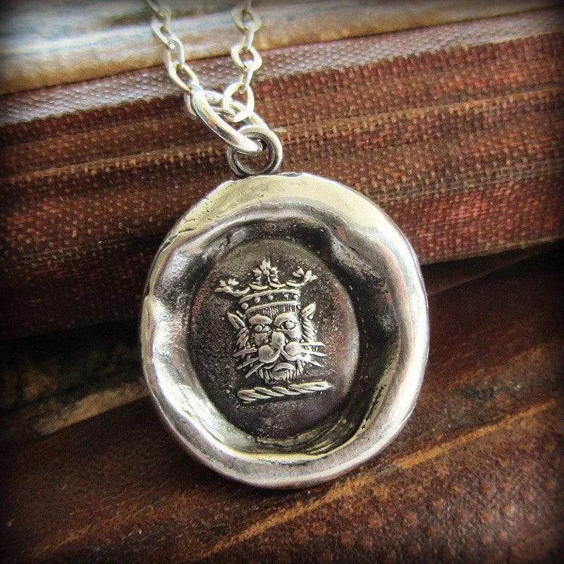 Crowned Lion Heraldic Wax Seal Necklace Crest