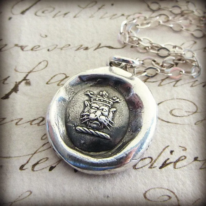 Crowned Lion Heraldic Wax Seal Necklace Crest