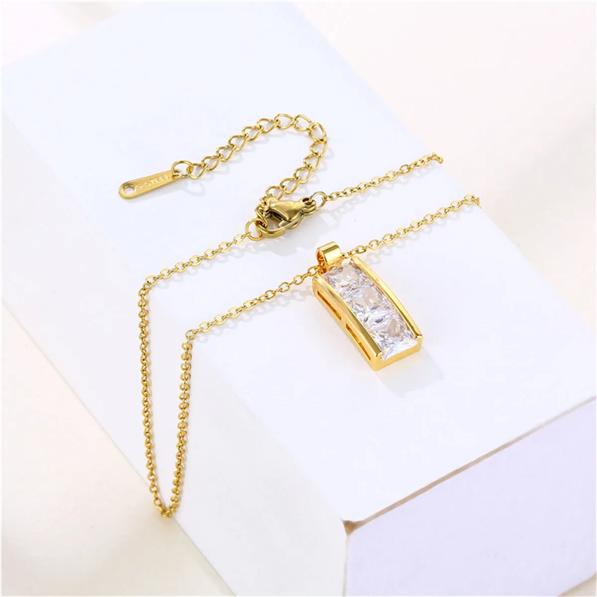 Crystal & 18K Gold-Plated Bar Pendant Necklace