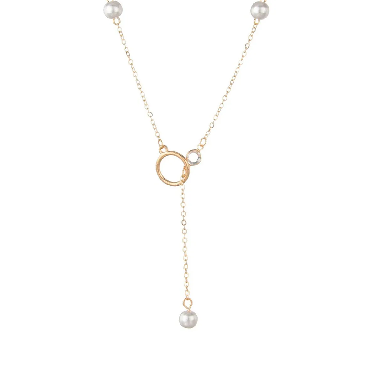 Crystal & Pearl 18K Gold-Plated Lariat Necklace