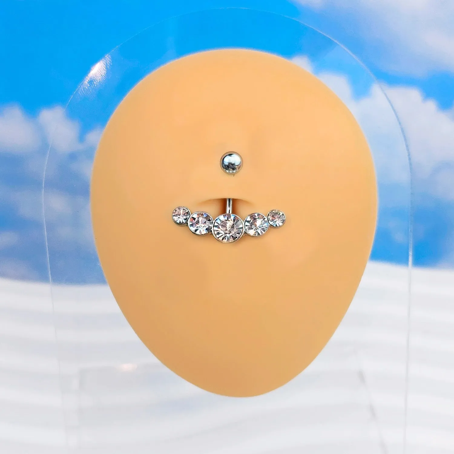 Crystalline Gem Five Across Top Mount Belly Ring