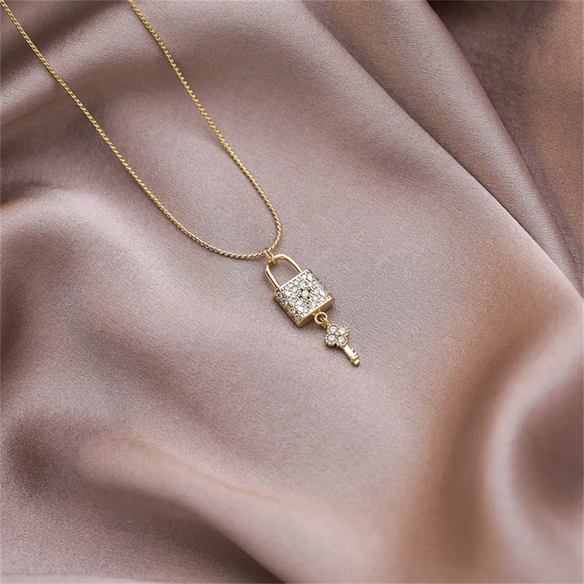 Cubic Zirconia & 18K Gold-Plated Lock & Key Pendant Necklace