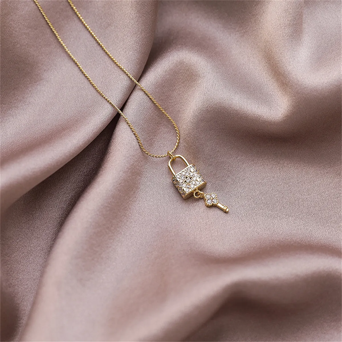 Cubic Zirconia & 18K Gold-Plated Lock & Key Pendant Necklace