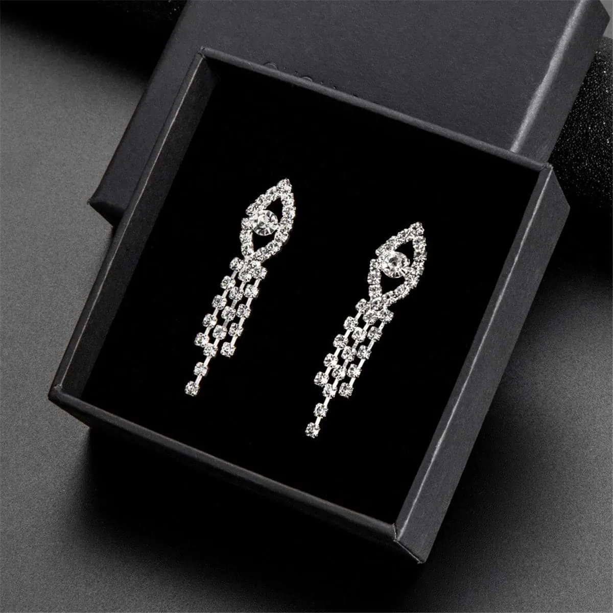 Cubic Zirconia & Silver-Plated Eye Drop Earrings & Bib Necklace