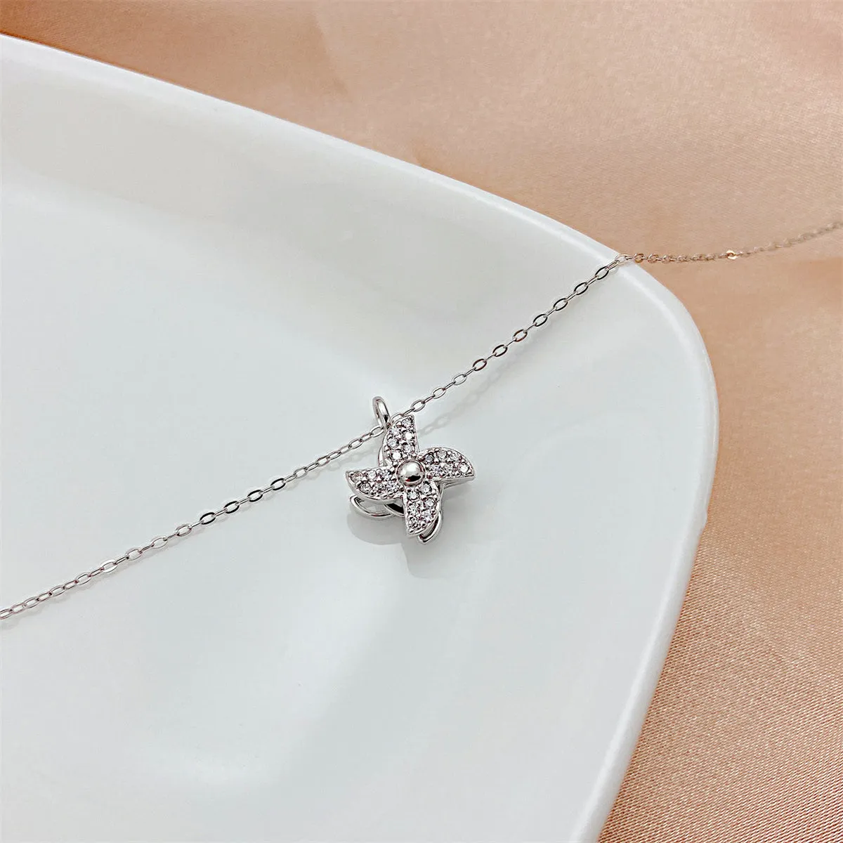 Cubic Zirconia & Sterling Silver Windmill Pendant Necklace