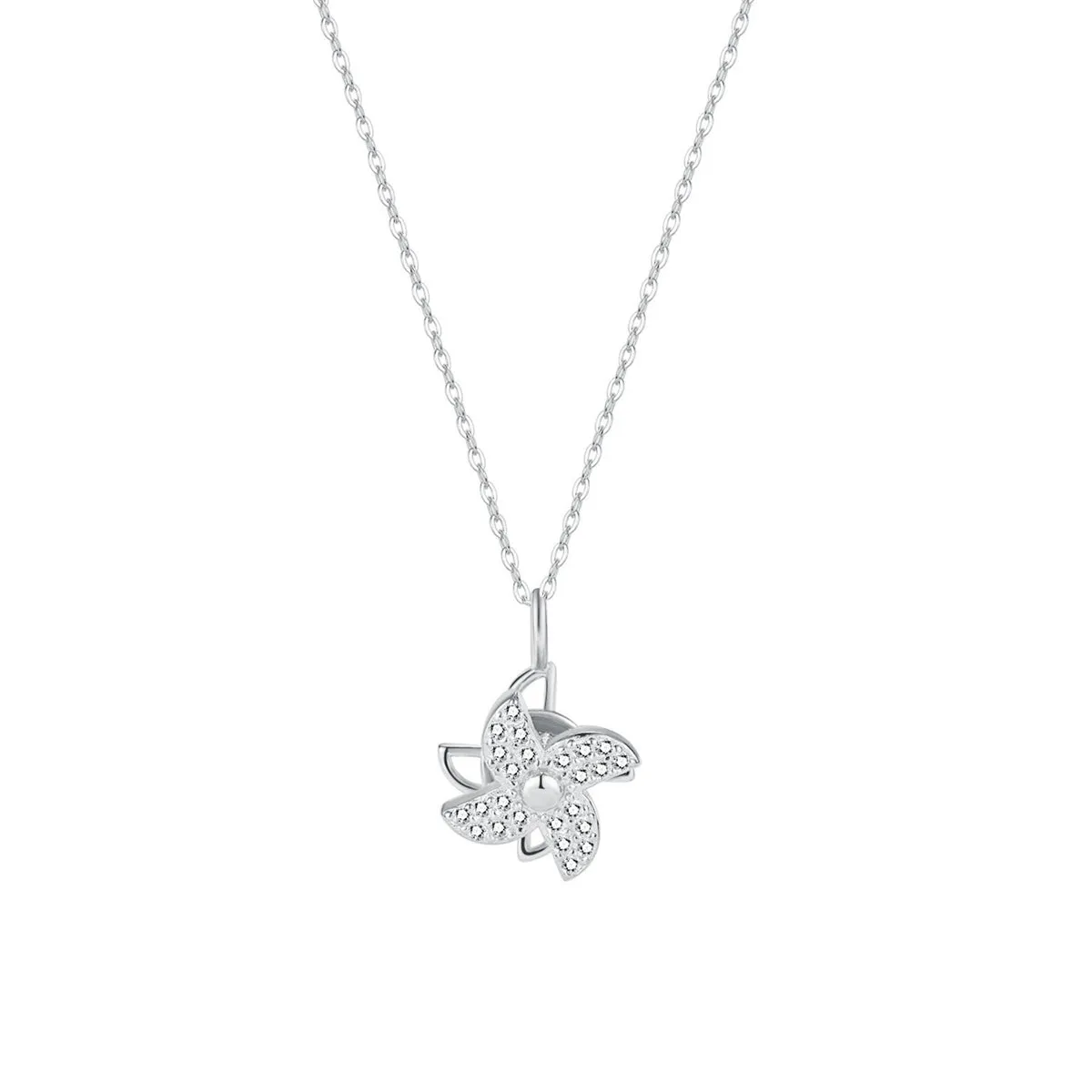 Cubic Zirconia & Sterling Silver Windmill Pendant Necklace