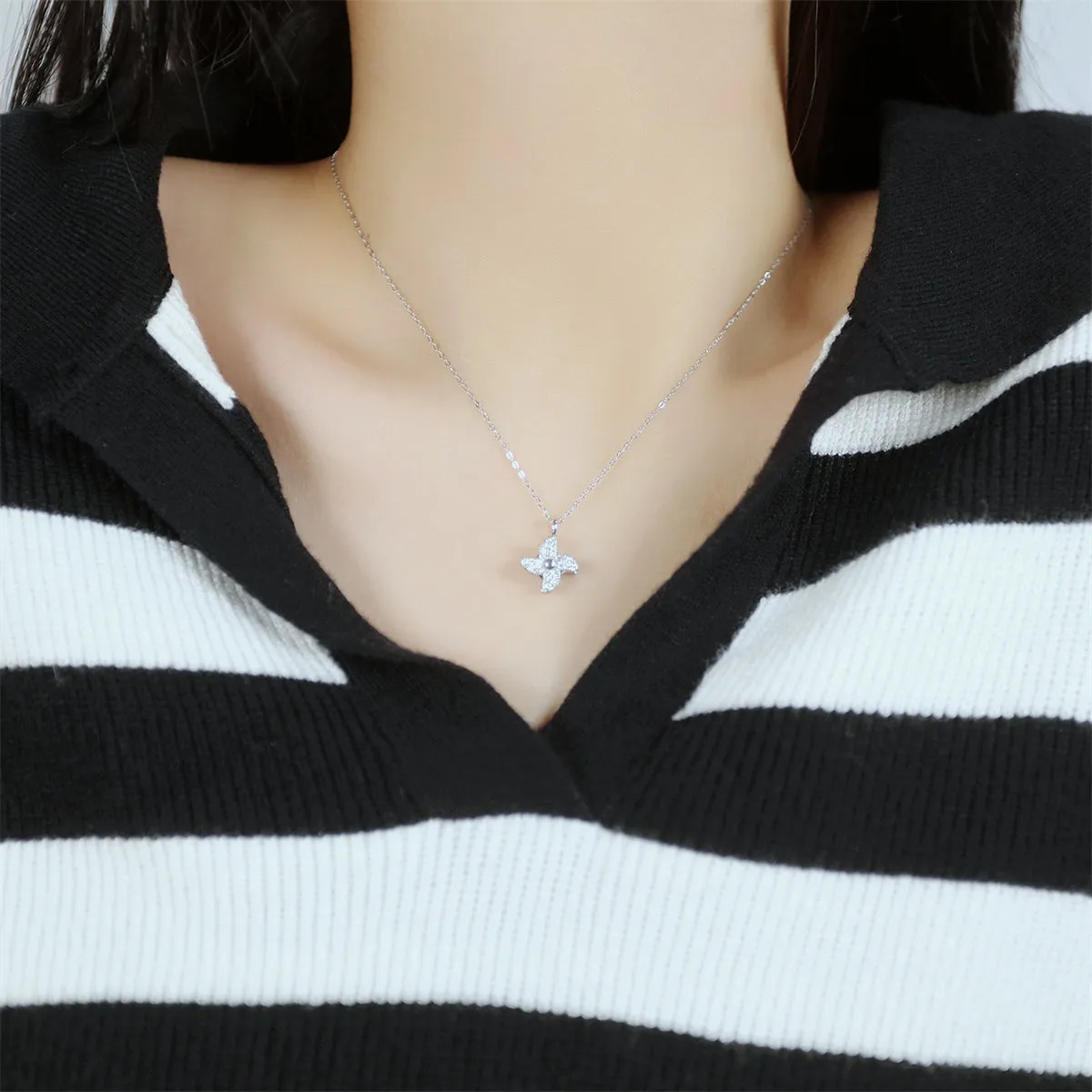 Cubic Zirconia & Sterling Silver Windmill Pendant Necklace