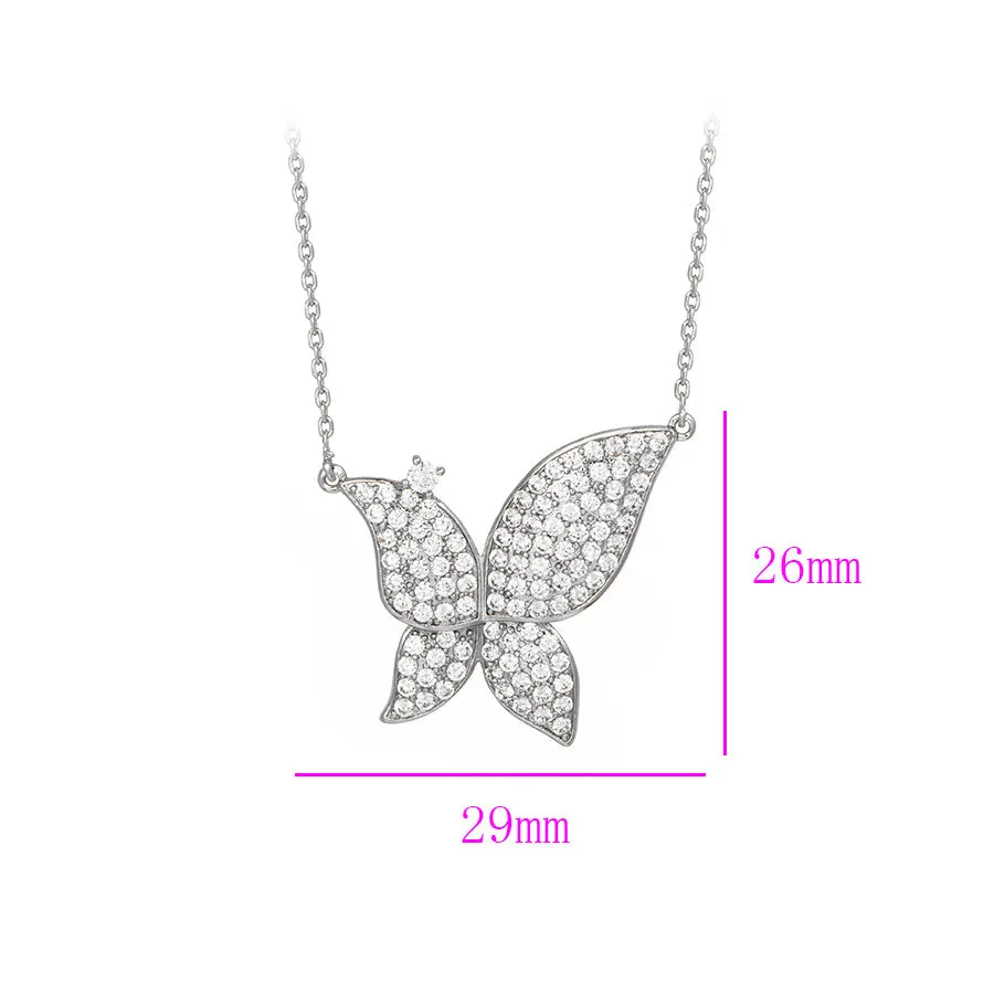 Cubic Zirconia Diamond Butterfly Rhodium Plated Necklace