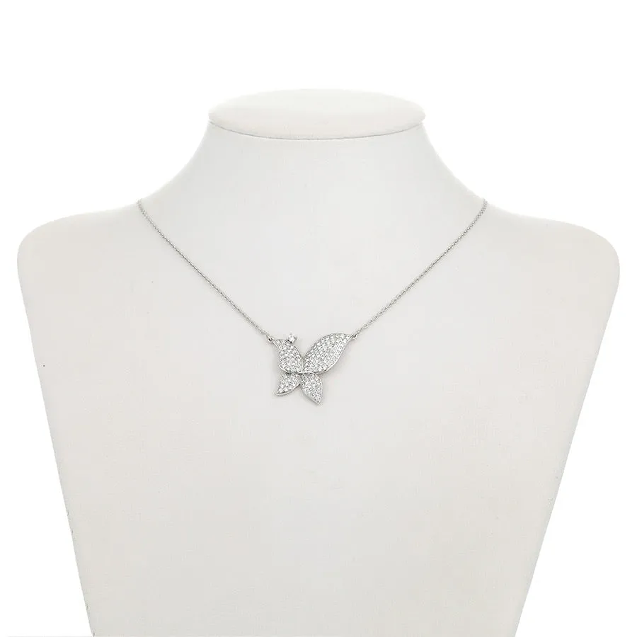Cubic Zirconia Diamond Butterfly Rhodium Plated Necklace