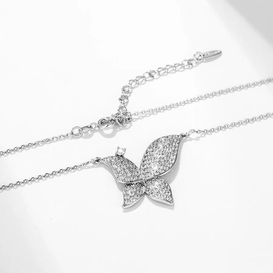 Cubic Zirconia Diamond Butterfly Rhodium Plated Necklace