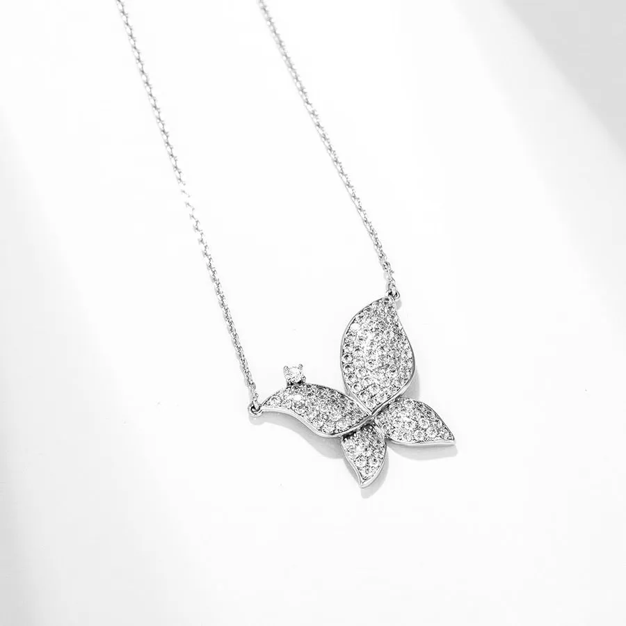 Cubic Zirconia Diamond Butterfly Rhodium Plated Necklace