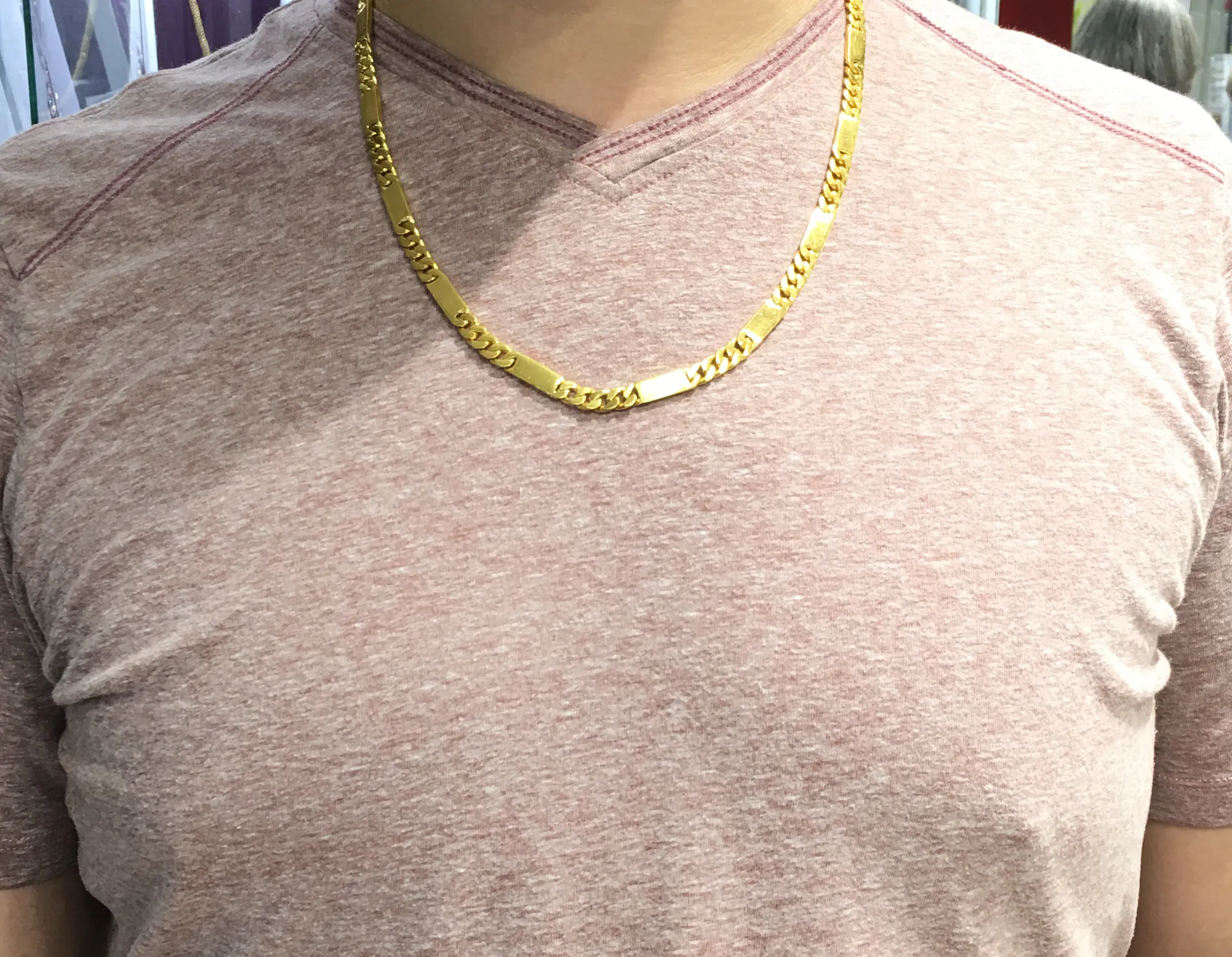 Curb Link and Bar Solid Necklace (24K)