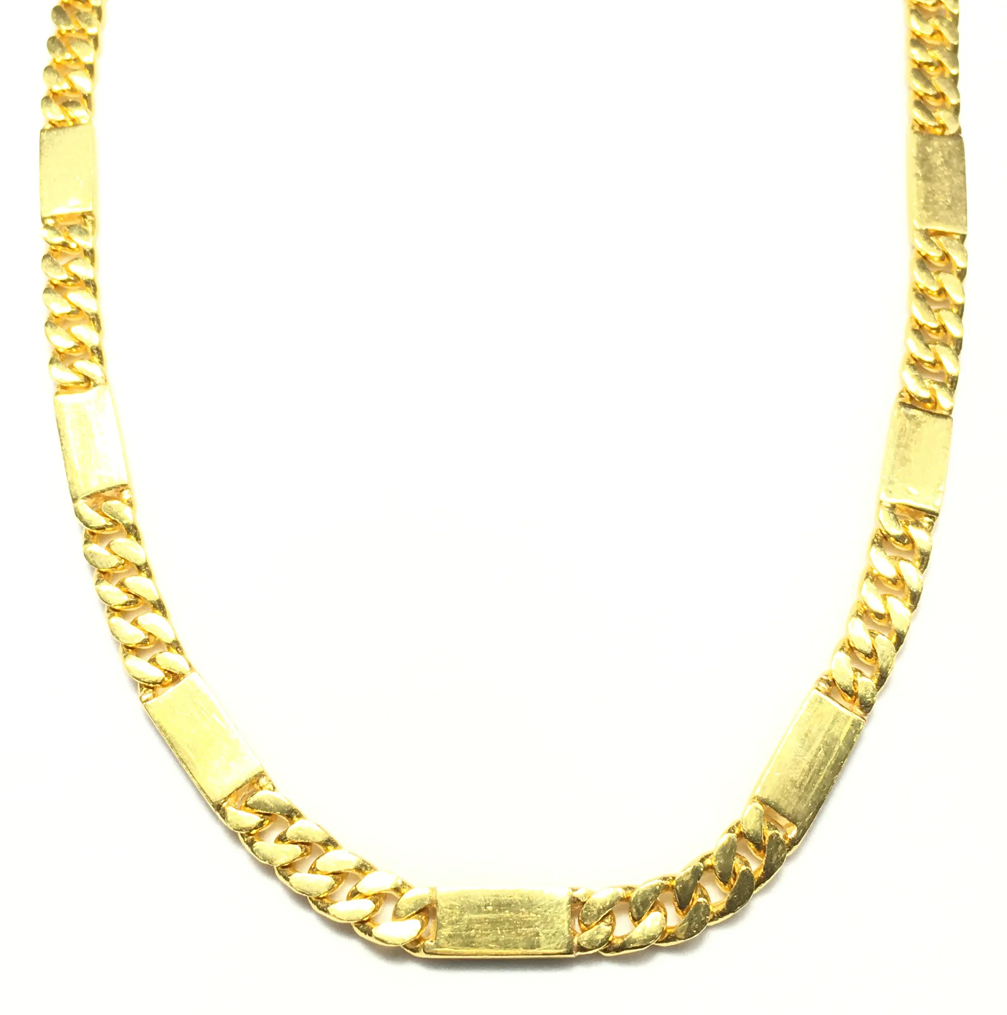 Curb Link and Bar Solid Necklace (24K)